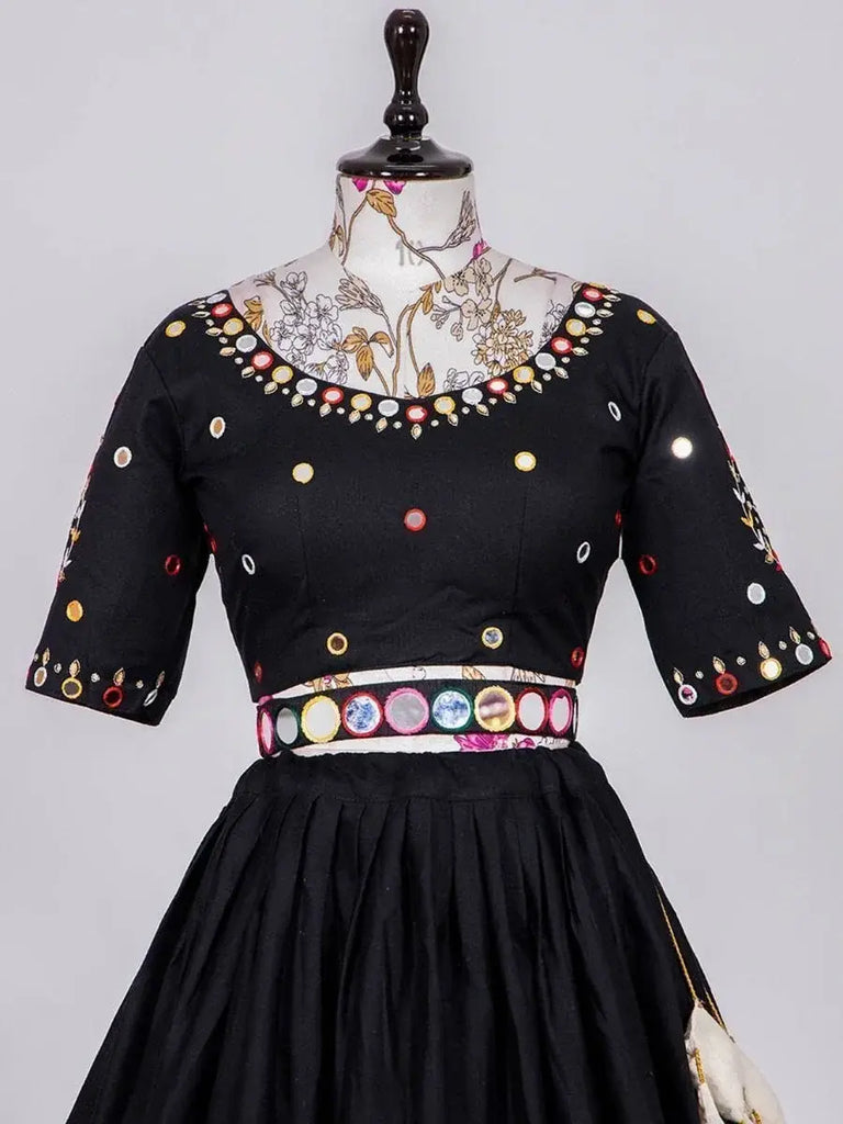 Fabulous Black Cotton Plain Flare Navratri Wear Lehenga Choli With Dupatta