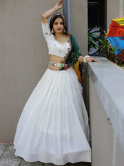 Lovely White Cotton Navaratri Lehenga Choli With Bandhani Dupatta