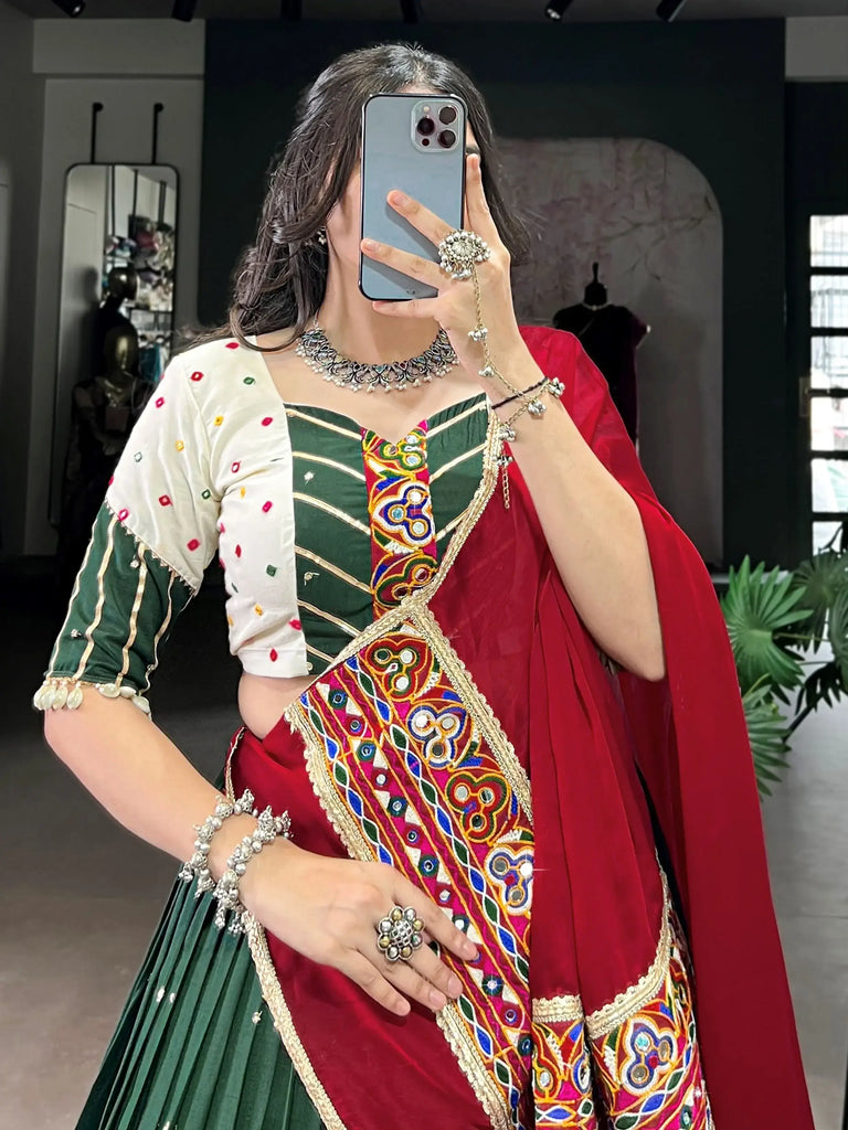 Delicate Green Chiffon Thread Embroidered Navratri Wear Lehenga Choli