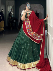 Delicate Green Chiffon Thread Embroidered Navratri Wear Lehenga Choli