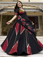Wonderful Black Printed Rayon Navratri Wear Lehenga Choli With Dupatta