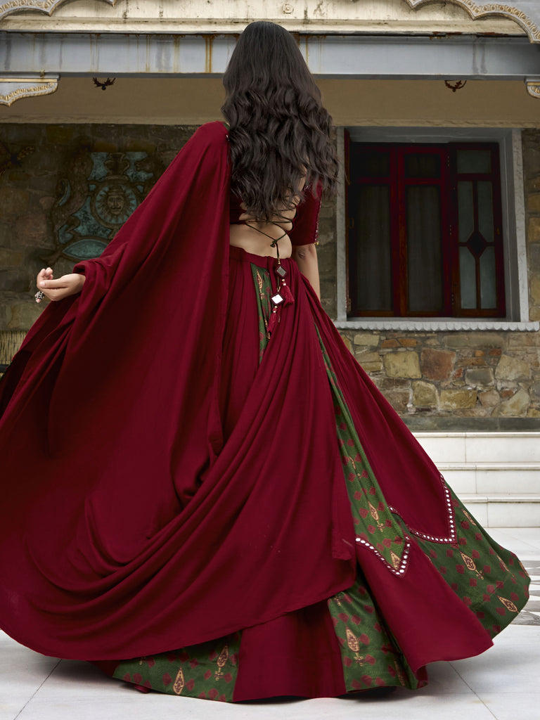 Precious Maroon Gota Laced Rayon Navratri Wear Lehenga Choli With Dupatta