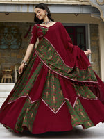 Precious Maroon Gota Laced Rayon Navratri Wear Lehenga Choli With Dupatta