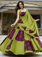 Regal Olive Green Digital Printed Rayon Navratri Wear Lehenga With Blouse