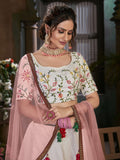 Desirable White Cotton Floral Embroidered Lehenga Choli With Dupatta