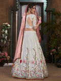 Desirable White Cotton Floral Embroidered Lehenga Choli With Dupatta