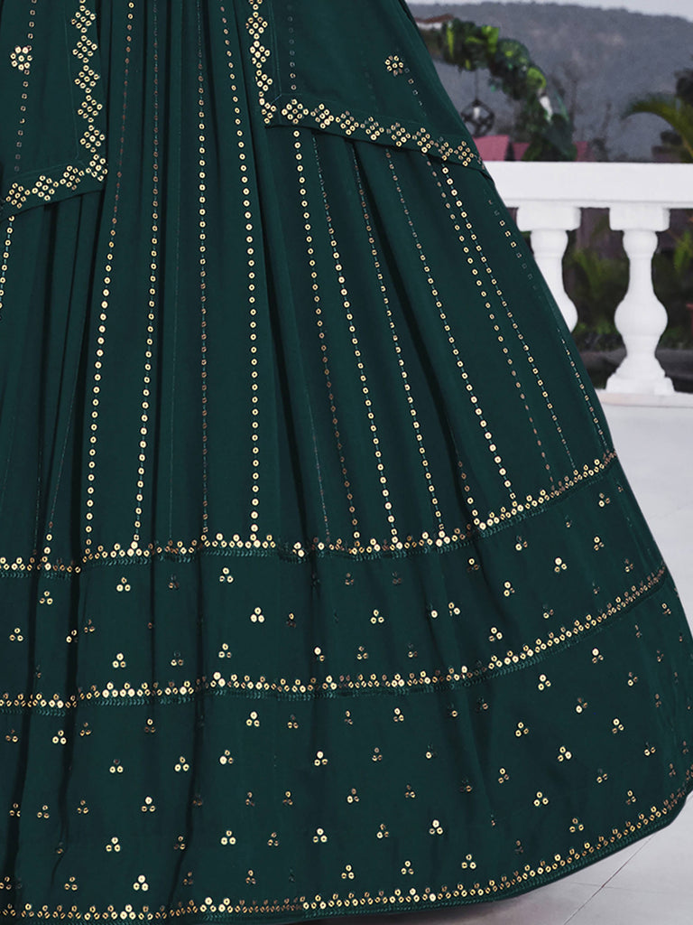 Gorgeous Dark Green Sequined Georgette Party Wear Lehenga