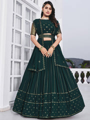 Gorgeous Dark Green Sequined Georgette Party Wear Lehenga