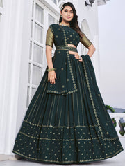 Gorgeous Dark Green Sequined Georgette Party Wear Lehenga