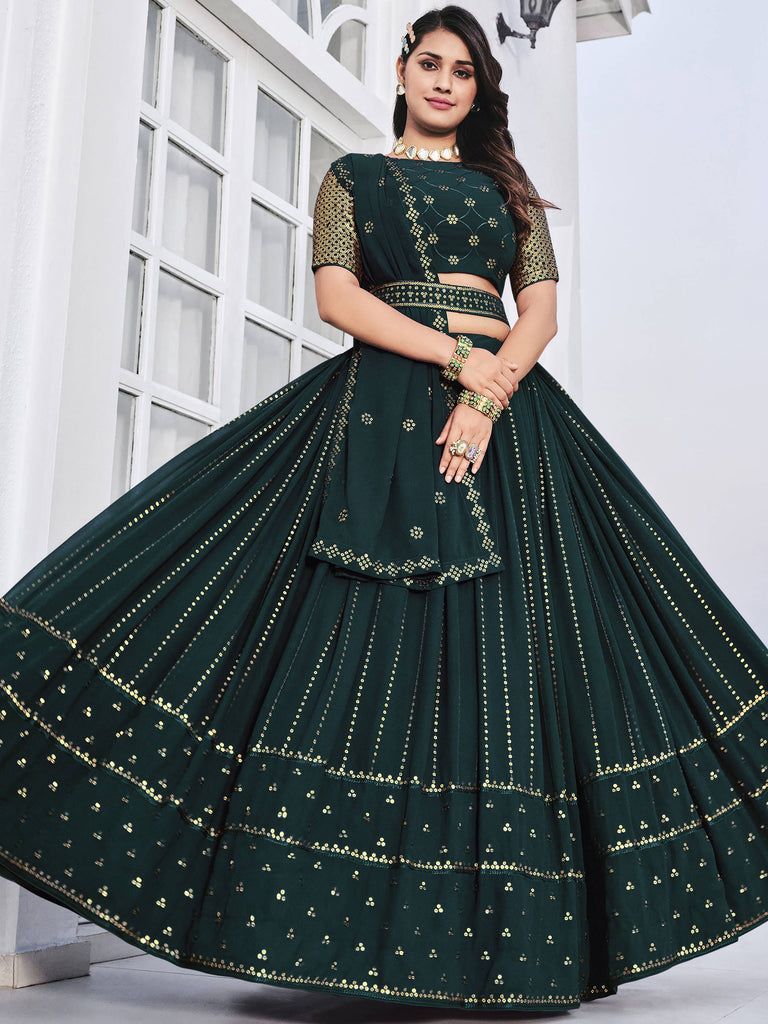 Gorgeous Dark Green Sequined Georgette Party Wear Lehenga