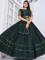 Gorgeous Dark Green Sequined Georgette Party Wear Lehenga