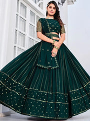 Gorgeous Dark Green Sequined Georgette Party Wear Lehenga