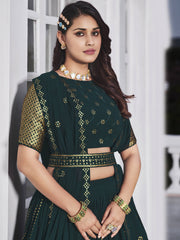 Gorgeous Dark Green Sequined Georgette Party Wear Lehenga