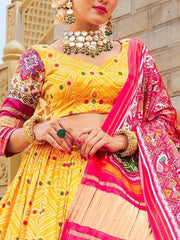 Beautiful Yellow Digital Print Gaji Silk Lehenga Choli