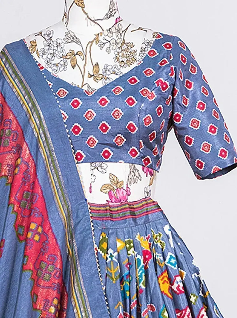 Charming Grey Patola Printed Silk Lehenga Choli