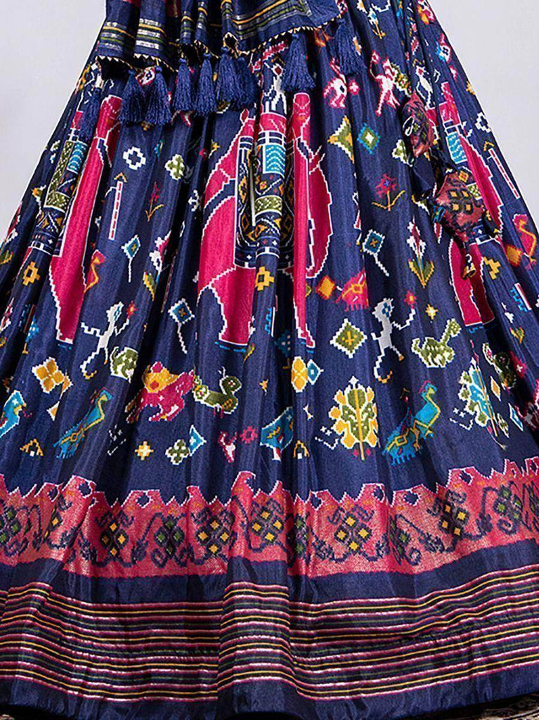 Captivating Navy-Blue Patola Printed Silk Lehenga Choli