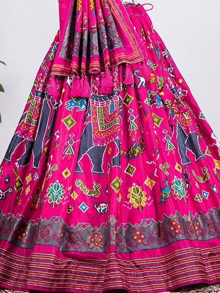 Stunning Pink Patola Printed Silk Lehenga Choli