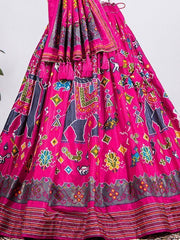 Stunning Pink Patola Printed Silk Lehenga Choli