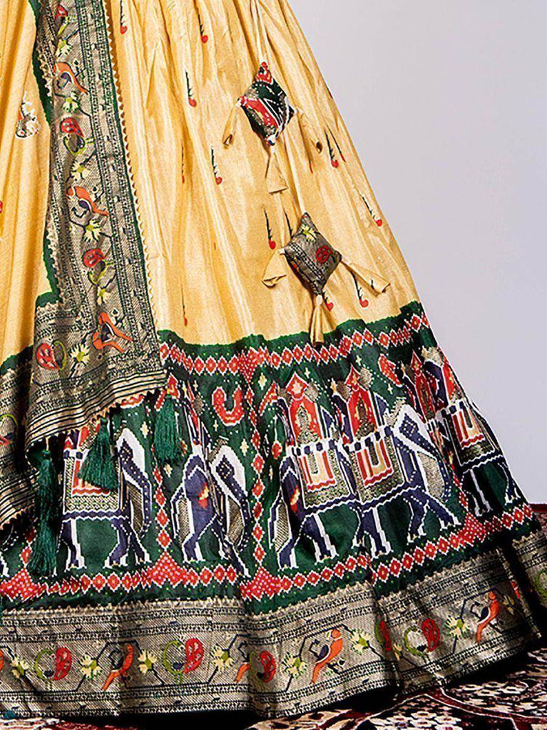 Pretty Cream Patola Paithani Print Silk Marriage Lehenga With Choli