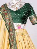 Pretty Cream Patola Paithani Print Silk Marriage Lehenga With Choli