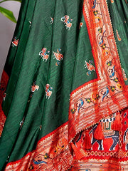 Alluring Green Patola Paithani Print Dola Silk Wedding Lehenga Choli