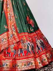 Alluring Green Patola Paithani Print Dola Silk Wedding Lehenga Choli