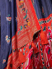 Marvellous Navy-Blue Patola Print Dola Silk Festive Lehenga With Choli