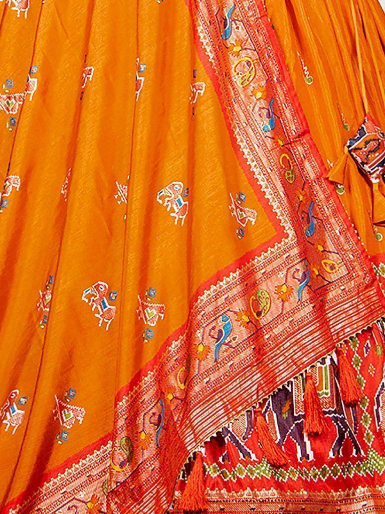 Gracious Orange Patola-Paithani Print Silk Festive Lehenga With Choli