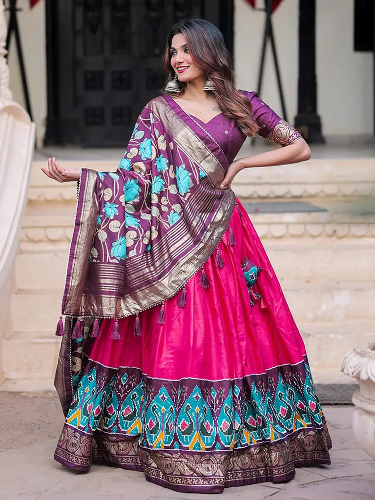 Delicate Pink Dola Silk Patola Printed Navratri Wear Lehenga Choli