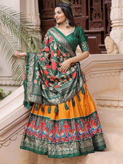 Glorious Mustard Patola Printed Silk Garba Wear Lehenga Choli
