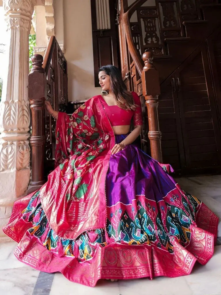 Magnificent Purple Patola Printed Silk Navratri Wear Lehenga Choli