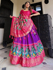 Magnificent Purple Patola Printed Silk Navratri Wear Lehenga Choli