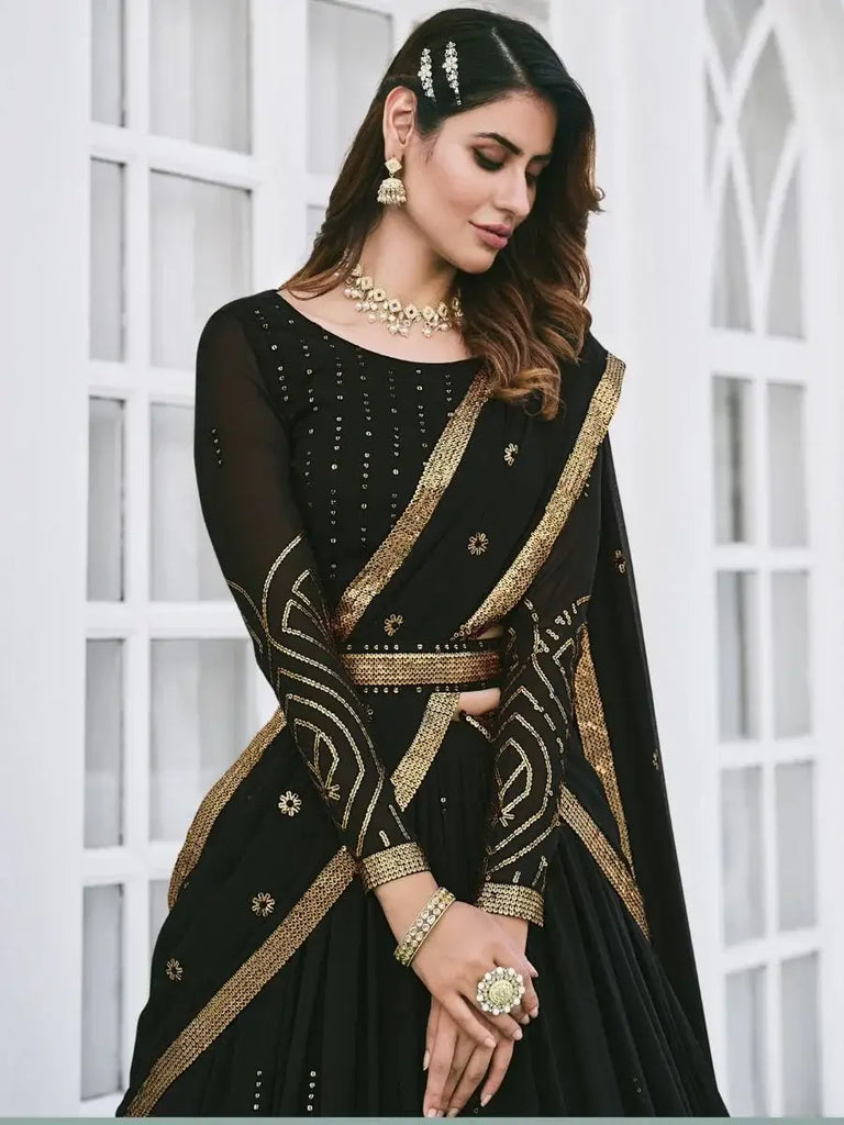 Smashing Black Sequined Georgette Party Wear Lehenga Choli