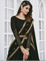 Smashing Black Sequined Georgette Party Wear Lehenga Choli