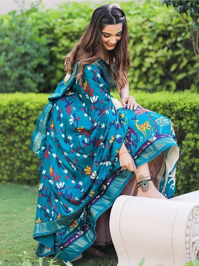 Gorgeous Firozi Blue Digital Printed Dola Silk Lehenga Choli