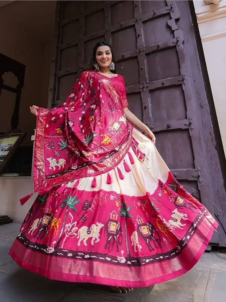 Magnificent Pink Digital Printed Dola Silk Navratri Lehenga Choli