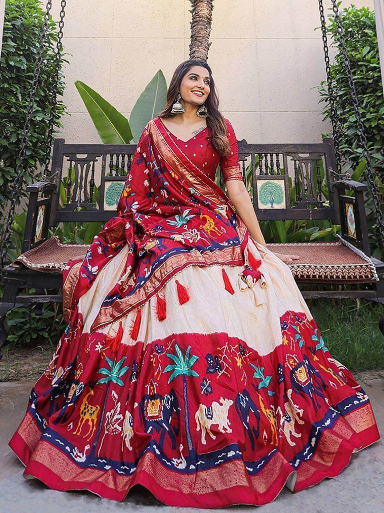 Marvelous Red Digital Printed Dola Silk Festive Wear Lehenga Choli