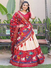 Marvelous Red Digital Printed Dola Silk Festive Wear Lehenga Choli