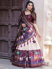 Astonishing Wine Digital Printed Dola Silk Traditional Lehenga Choli