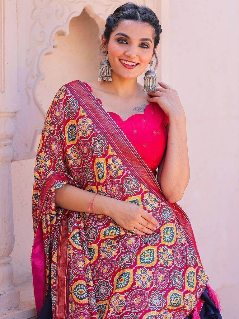Traditional Blue Patola Printed Silk Events Wear Lehenga Choli