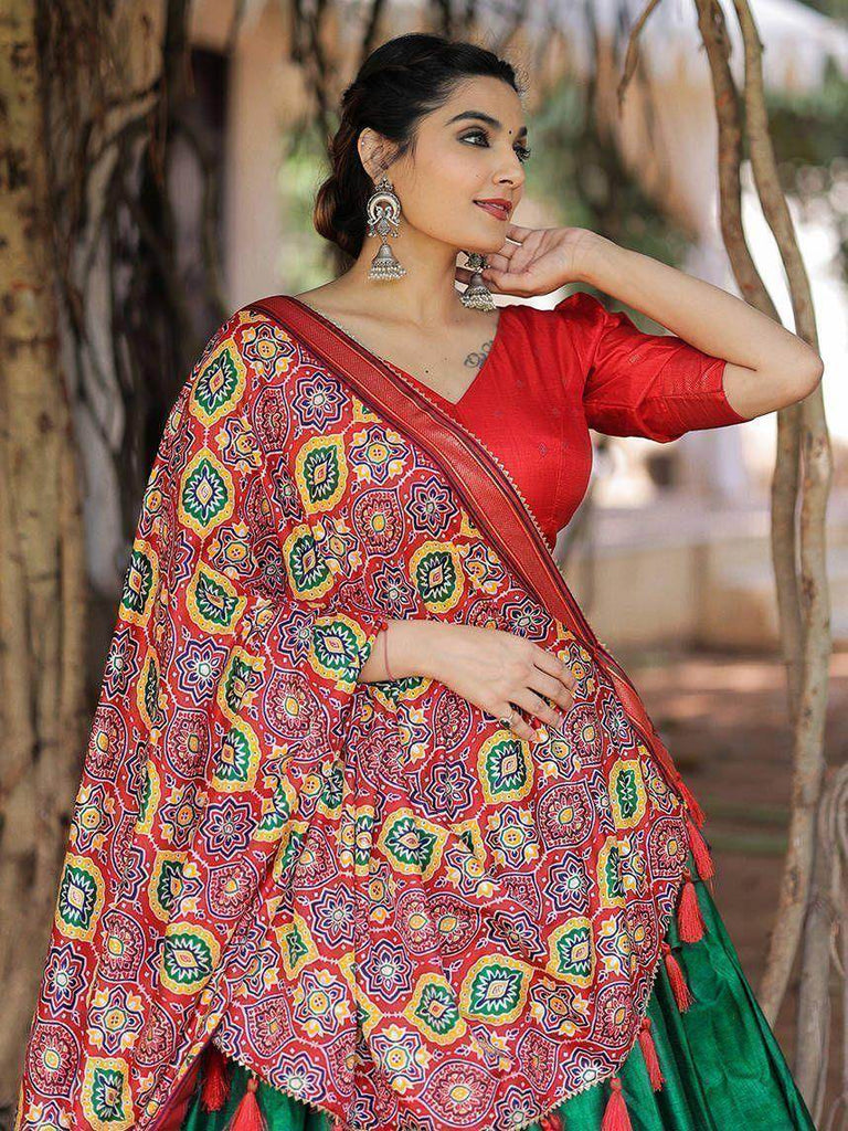 Classic Green Patola Printed Silk Occasion Wear Lehenga Choli