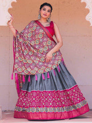 Alluring Grey Patola Printed Silk Festival Wear Lehenga Choli