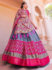 Alluring Grey Patola Printed Silk Festival Wear Lehenga Choli