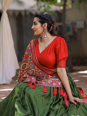 Attractive Green Red Patola Printed Silk Festival Wear Lehenga Choli