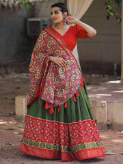 Attractive Green Red Patola Printed Silk Festival Wear Lehenga Choli