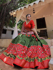Attractive Green Red Patola Printed Silk Festival Wear Lehenga Choli
