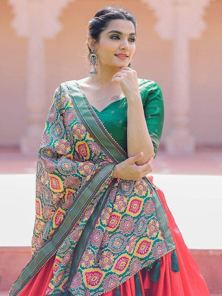 Ravishing Red Patola Printed Silk Navratri Wear Lehenga Choli
