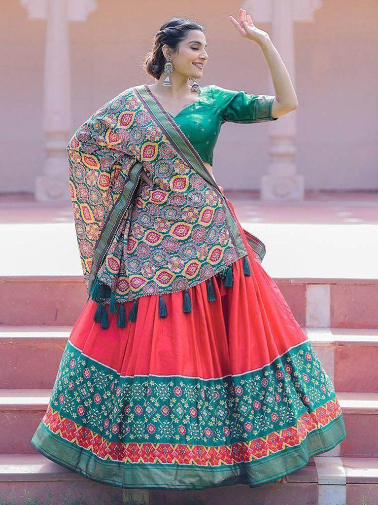 Ravishing Red Patola Printed Silk Navratri Wear Lehenga Choli
