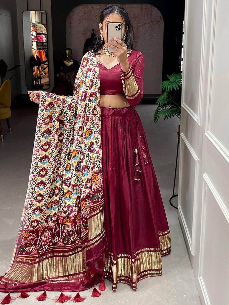 Spectacular Maroon Gaji Silk Lehenga Choli With Printed Dupatta
