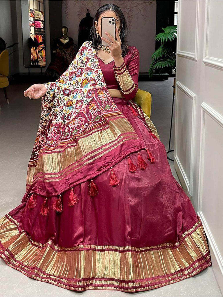 Spectacular Maroon Gaji Silk Lehenga Choli With Printed Dupatta
